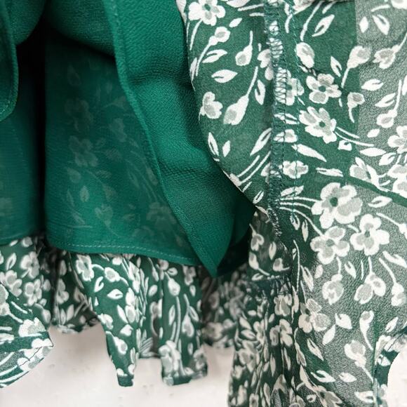 Reformation Esther Green Floral Mini Dress Ruffle Scoop Neck Adjustable Straps 0 - Picture 10 of 14